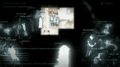 Close Enough drone feed excerpt: annotated overhead surveillance footage